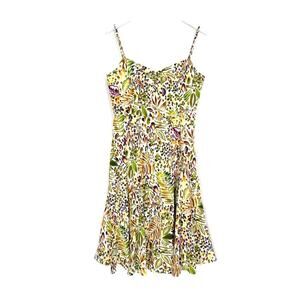 Talbots Green and Purple Leaf Print Midi Dress